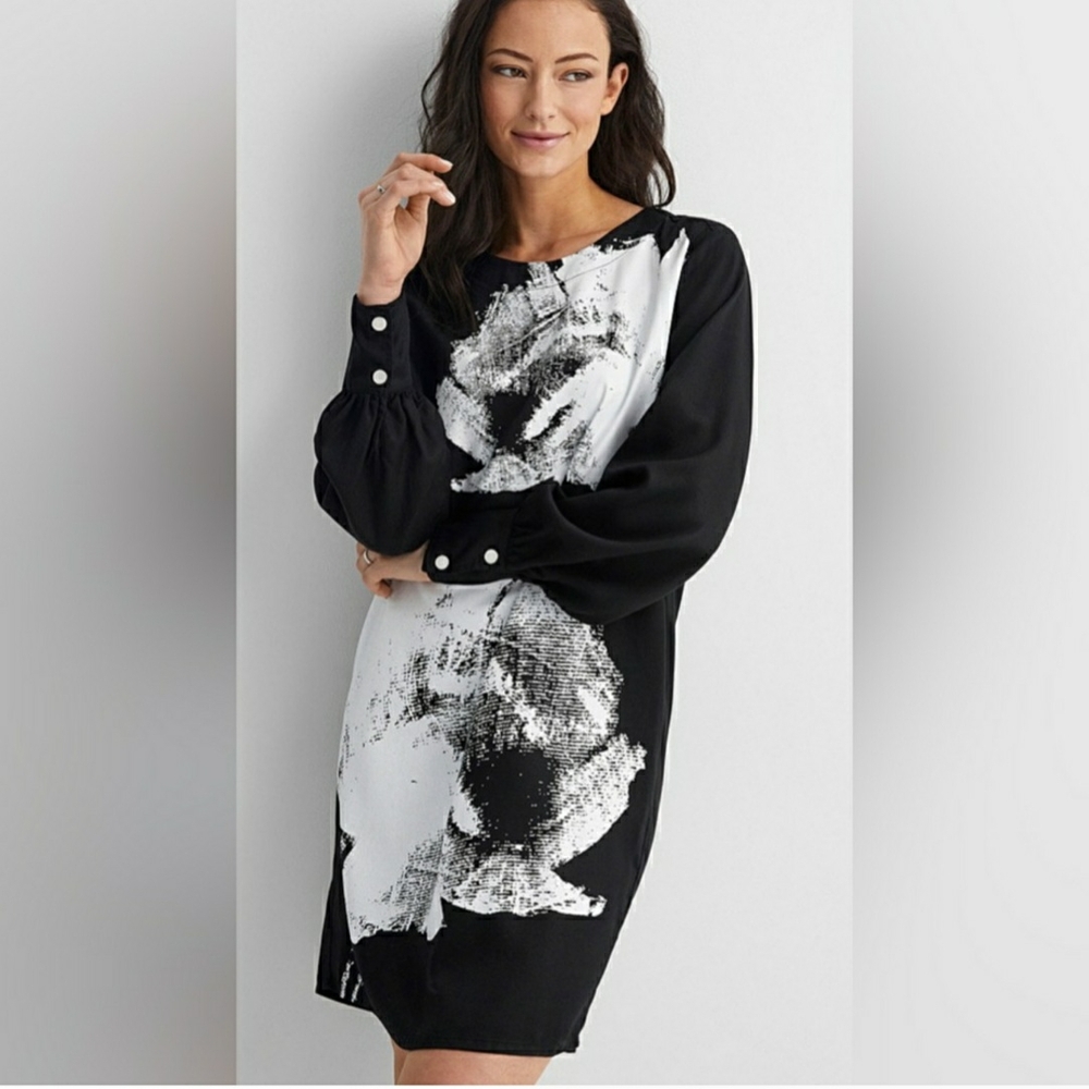 United Colors Of Benetton Monochrome Long Sleeve Midi Whimsigoth Dress Size XS